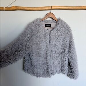 Ashley By 26 International Light Gray Faux Fur Jacket Shag Coat Size L